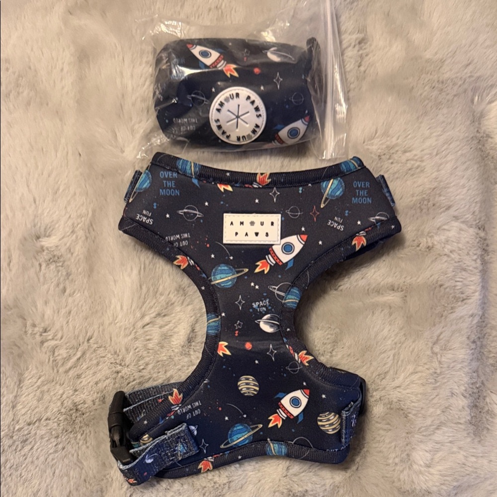 NWT Space-Themed Harness & Poop bag